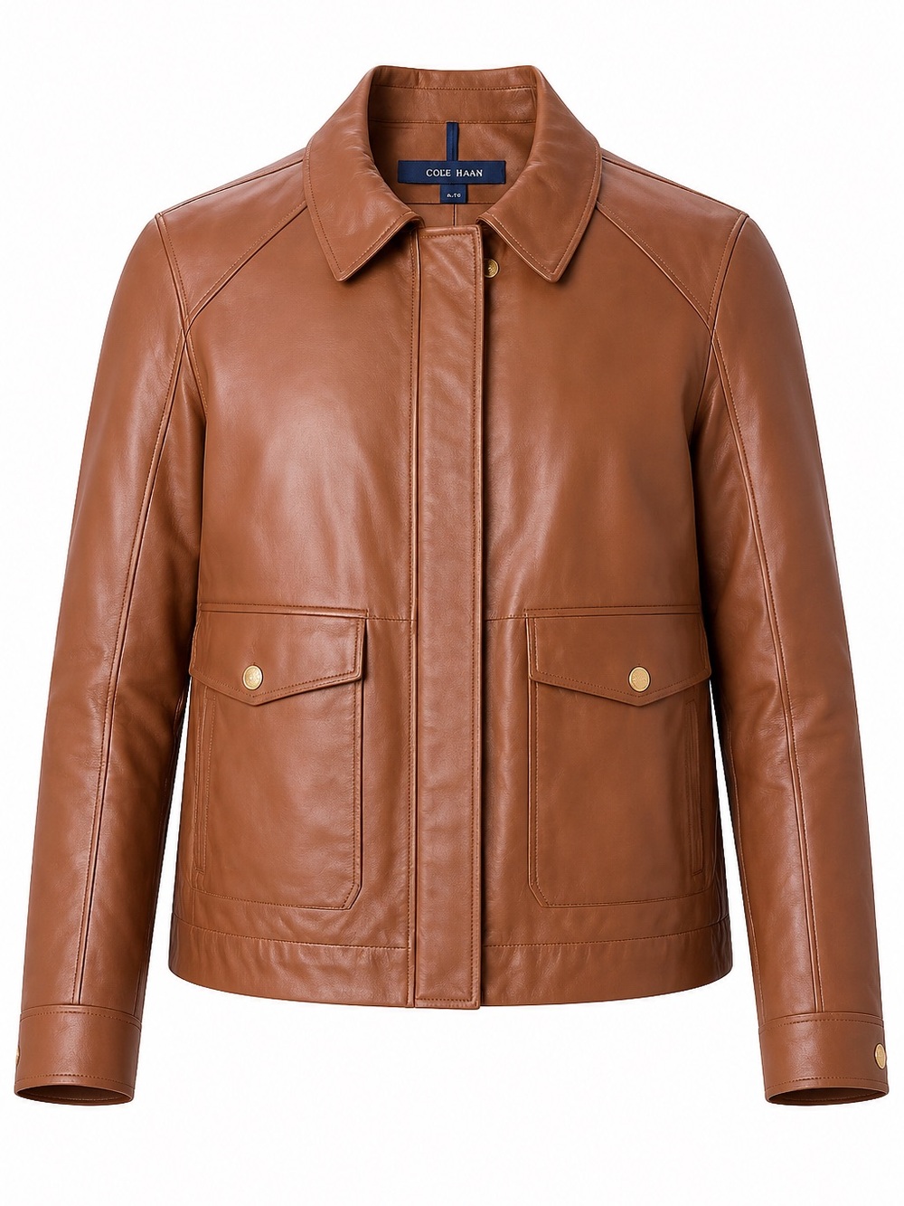 Cole Haan Hazelnut Lambskin Leather Trucker Jacket
